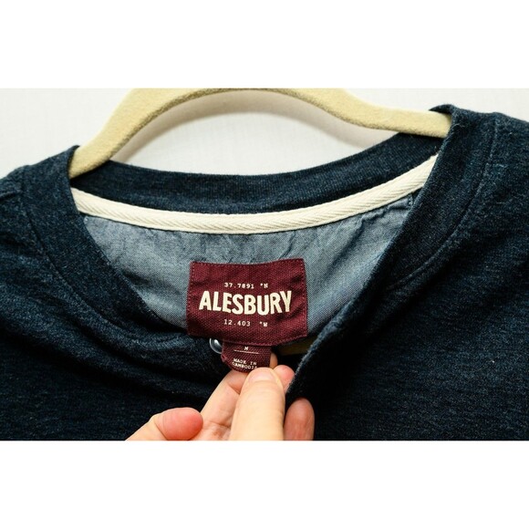 Alesbury M henley blue mens cotton long sleeve layering - Picture 2 of 7